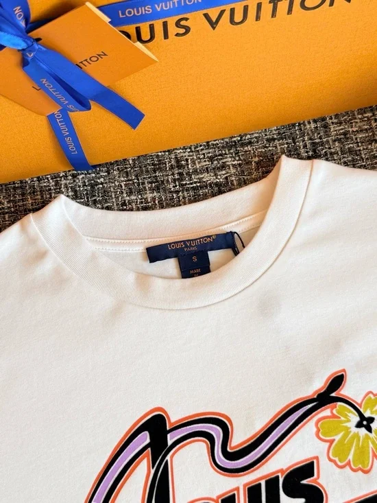 Louis Vuitton White Tee with Yellow & Purple Logo Accents - Picture 2 of 6